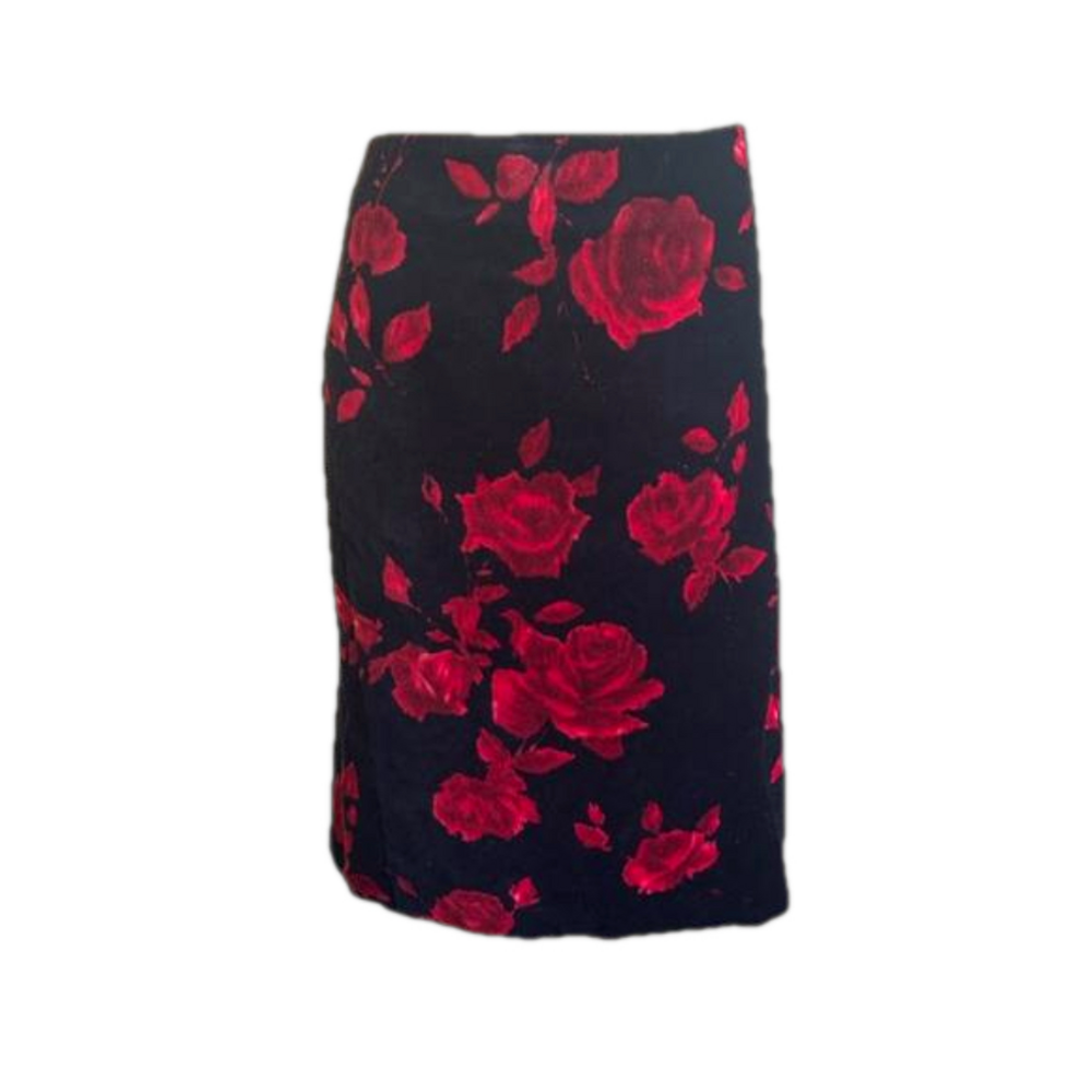 TALBOTS Velvet red roses pencil skirt sz 12